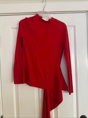 Leith Red Asymmetric Long-Sleeve Top